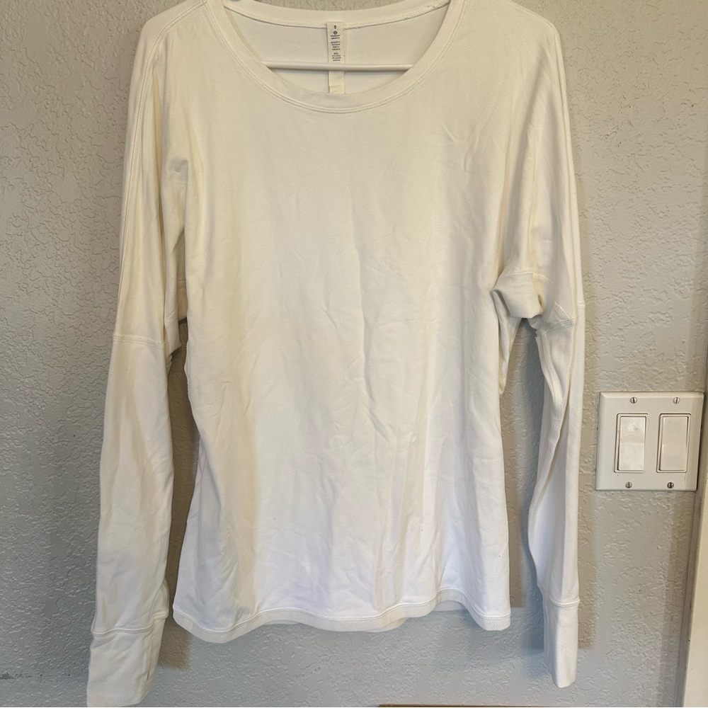 Lululemon White Long Sleeve‎ Mesh Border Womens Size 8